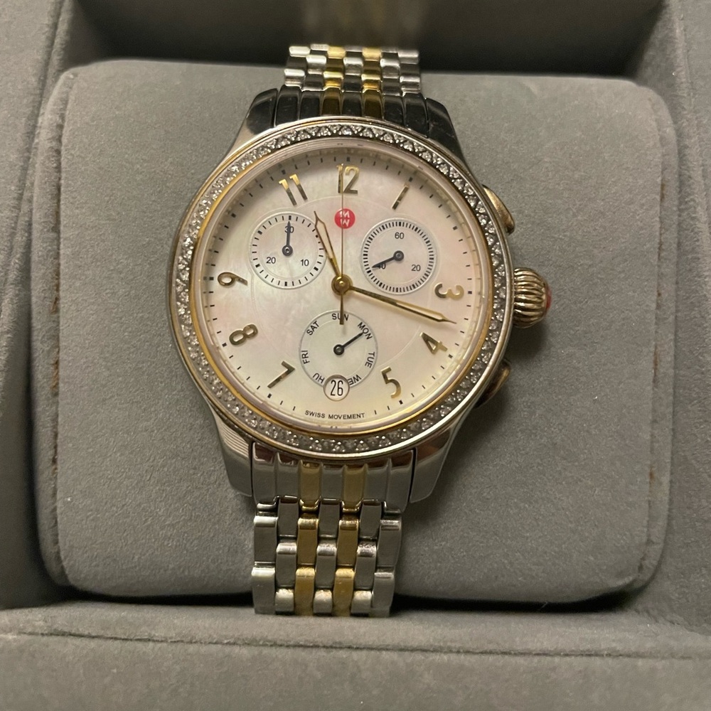 Michele Diamond Bezel Two-Tone Silver & Gold Watch